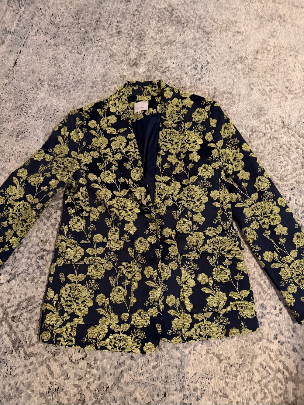 cinq a sept Floral Pattern Navy Blazer with Chartreuse Print